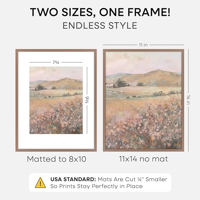 Homeforia 11x14 Mocha Picture Frame, High-End Metal, 8x10 Mat, Glass