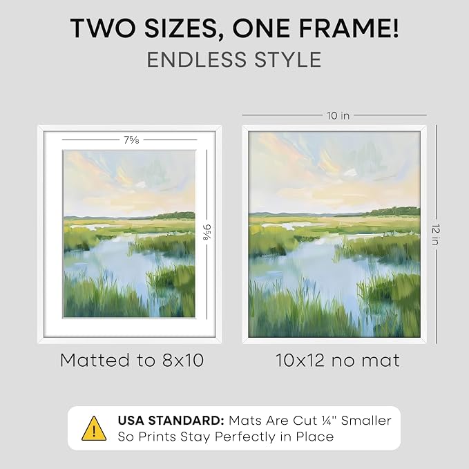 Homeforia 10x12 White Picture Frame, High-End Metal, 8x10 Mat, Glass