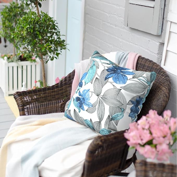 Outdoor Throw Pillow Covers 18”x18”, Decorative Pillow Covers for Patio Furniture, Modern Cushion Cases for Garden Couch Home Sofa Bed Office Chair, Pack of 2, Clemens Noir Blue