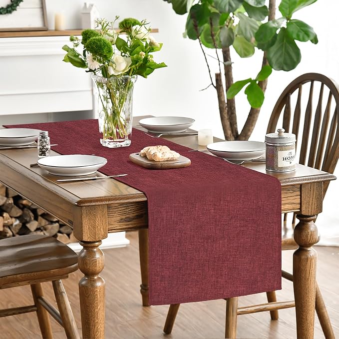 Artoid Mode Dark Red Table Runner, Seasonal Christmas Valentine's Washable Kitchen Dining Table Decoration for Home Party Decor 13x60 Inch