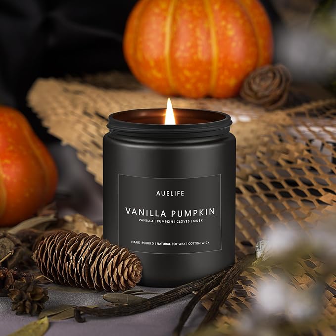 Fall Candle, Vanilla Pumpkin Scented for Home, Soy Wax | Autumn aromatherapy candle; 50-Hour Burn; Fall home decor; Holiday gift for women men