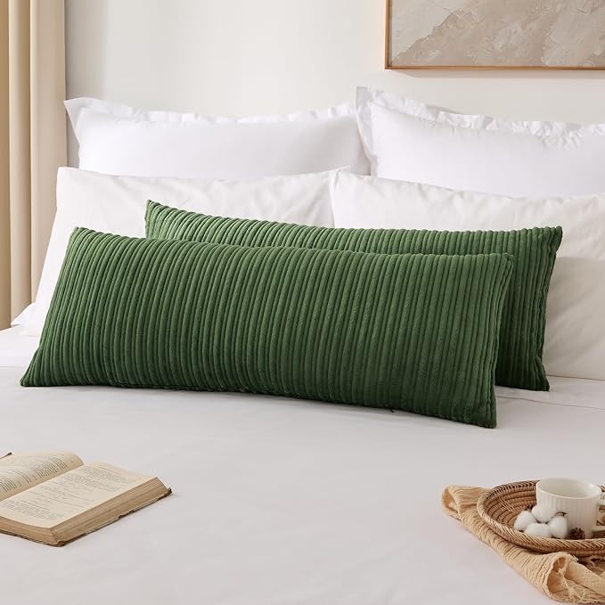Kevin Textile Striped Corduroy 14”x36” Pillow Cover 1 Pack, Moss Green