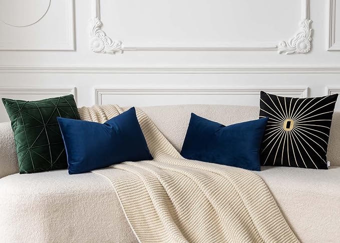 JUSPURBET 12x20 Lumbar Velvet Throw Pillow Covers Set of 2,Navy Blue