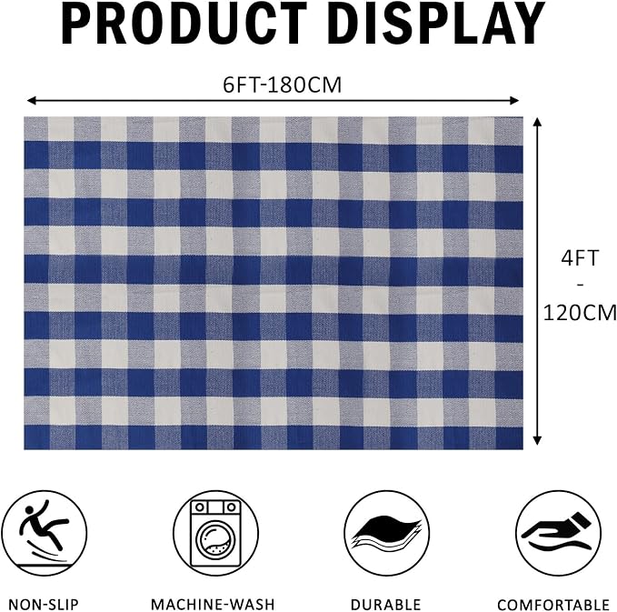 Buffalo Plaid Outdoor Rug 4x6 Ft Blue and White Checkered Area Rug Washable Indoor Outdoor Rugs for Entryway,Hallway, Kitchen, Living Room, Dining Room, Bedroom