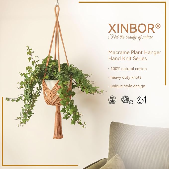 4 Pack Macrame Plant Hangers Indoor Up to 10 inch Pot, Boho Hanging Planters, Plant Holder with 8Pcs Stainless Steel Hooks