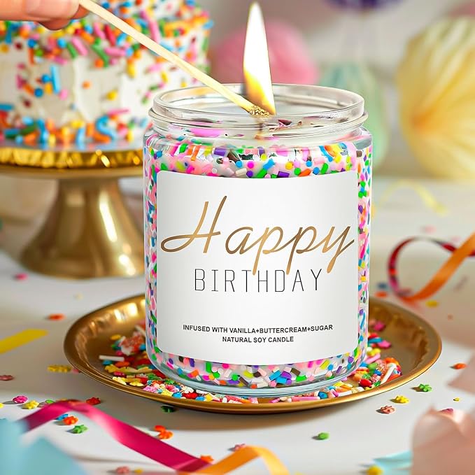 Happy Birthday Candles, Birthday Gifts for Women Mom Sister | Natural Soy Wax Vanilla Cream Scented Candles, Gift Ideas for Her Teacher Friends 30th, 40th, 50th and 60th Birthdays