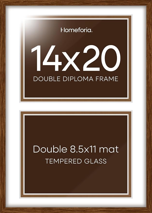 Homeforia 14x20 Brown Oak Diploma Frame, High-End Wood, 8.5x11 Mat, Glass