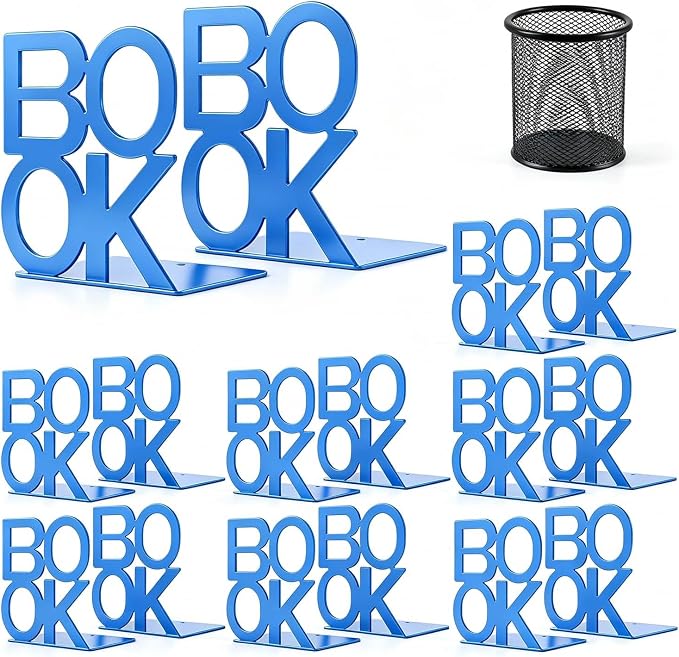 Book Ends Blue 8 Pair Metal BookEnds for Bookrack Desk,Books
