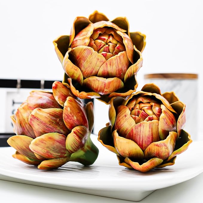 3pcs Large Faux Artichokes Decoration, Yellow Artificial Artichoke