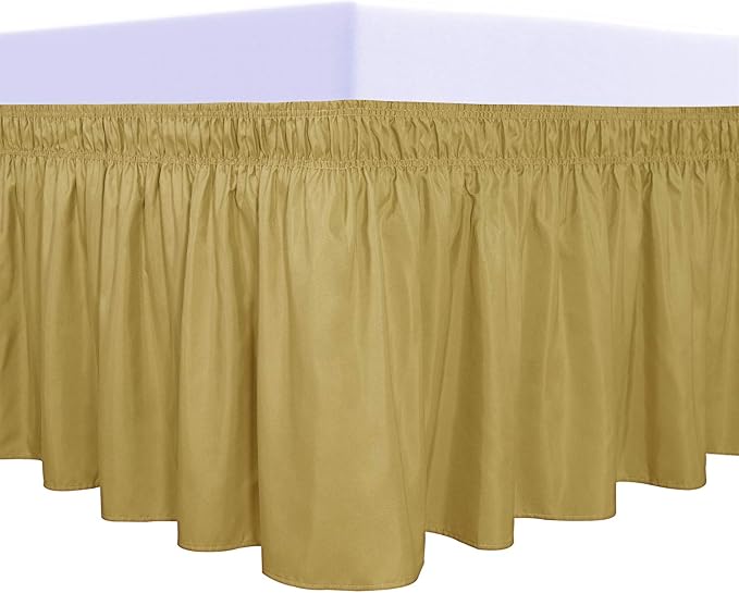 PureFit Wrap Around Ruffled Bed Skirt, Gold, Twin/Full - 14" Drop | Wrinkle Free Bedskirt Dust Ruffles, Easy to Put On Frame Cover with Adjustable Elastic Belt