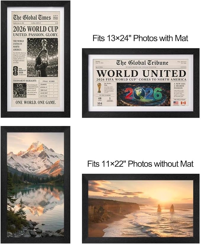 11x22 Up to 13x24 Newspaper Frame,Black,Engineered Wood,Plexiglass