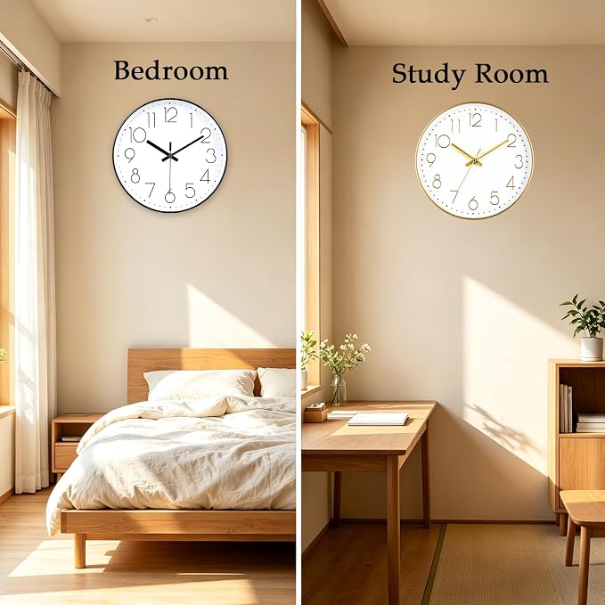 2 Pack Black&Gold Wall Clock 12 Inch Silent Wall Clocks Battery Operated | Home Office Kitchen School