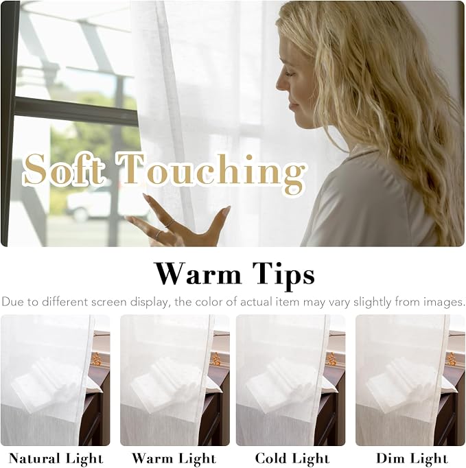 H.VERSAILTEX Linen Curtains Nickel Grommet Natural Linen Semi-Sheer Curtains 2 Panels Privacy Added Premium Soft Rich Material Drapes for Bedroom/Living Room - 52x54 - Inch - Pure White