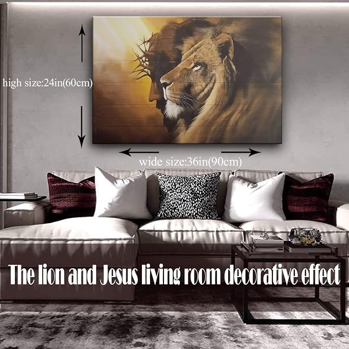 Framed Jesus and Lion Canvas Wall Art Decor Picture of Christians God Judas Inspiring Prints Painting Artwork for Living Room Bedroom Church Office Ready to Hang24*36 inches