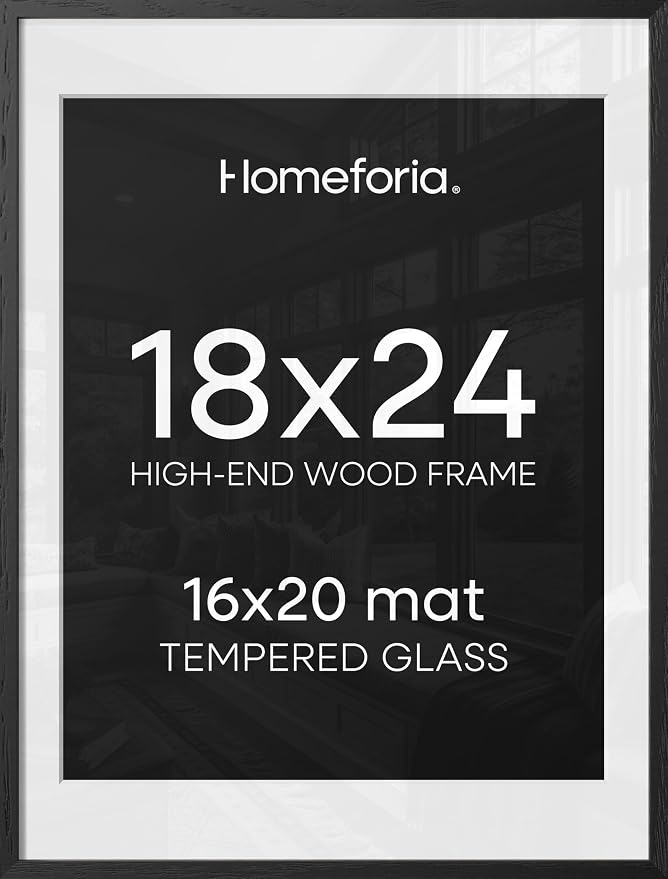 Homeforia 18x24 Black Oak Poster Frame, High-End Wood, 16x20 Mat, Glass