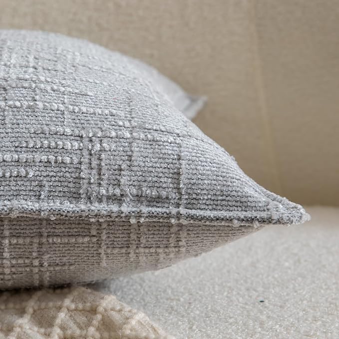 MADIZZ Pack of 2 Chenille Throw Pillow Covers 20x20 Inch Grey Soft Neutral Decorative Throw Pillows for Couch Sofa Boho Accent Cushion Covers Modern Farmhouse Home Decor for Bedroom Living Room