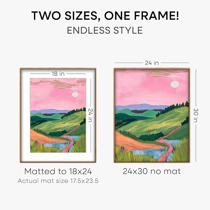 Homeforia 24x30 Mortise&Tenon Natural Oak Picture Frame, 18x24 Mat, Glass