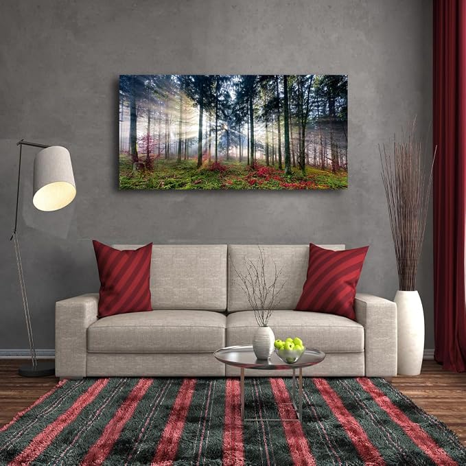Nature Landscape Sunrise Tree Canvas Wall Art - 20x40 inches Wall Decoration for Living Room Forest Picture Artwork Painting Prints of Trees for Bedroom and Home Décor