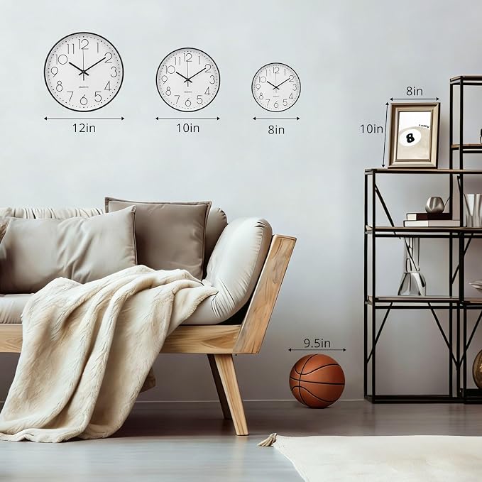 Wall Clock 12 Inch Non-Ticking Silent Modern Simple Style Round Decor Clock Cerulean Stereoscopic Dial Quartz Wall Clocks for Home/Office/School/Living Room/Bedroom/Kitchen