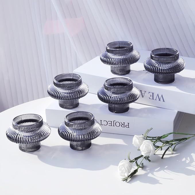VOHO Smoky Grey Taper Candle Holders Set of 6, Candle Sticks Holder Decor
