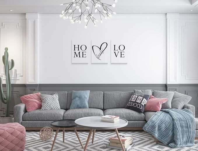 GUBIYU Home Love Wall Decor Set of 3 Prints for Bedroom - Black and White Large Art Above Bed for Couples - 24"x36" Room Gifts