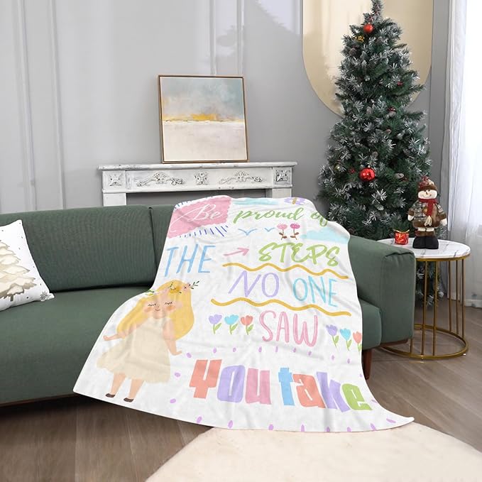 Soft Inspirational Daisy Blanket Gift for Self-Appreciation, Be Proud of the Unseen Steps, Encouraging Gift for Personal Growth, Cozy Comfort Throw for Women on Birthday Christmas 55×70inches