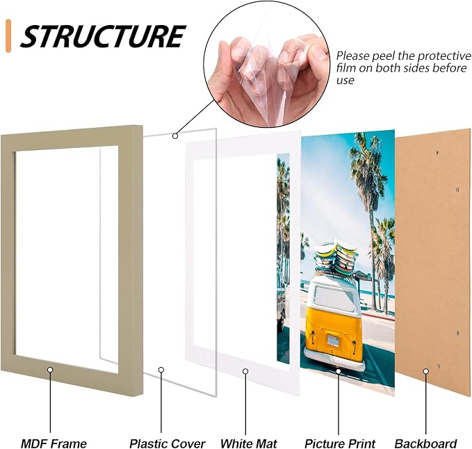 Fixwal Picture Frames Set, 15 Pack, MDF, Soft Earth Tones, 8x10, 5x7, 4x6 | Wall or Tabletop Decor, High-definition Plexiglas panels