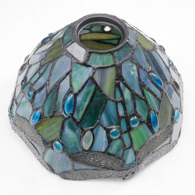 WERFACTORY Tiffany Lamp Sea Blue Stained Glass Dragonfly Style Table Light