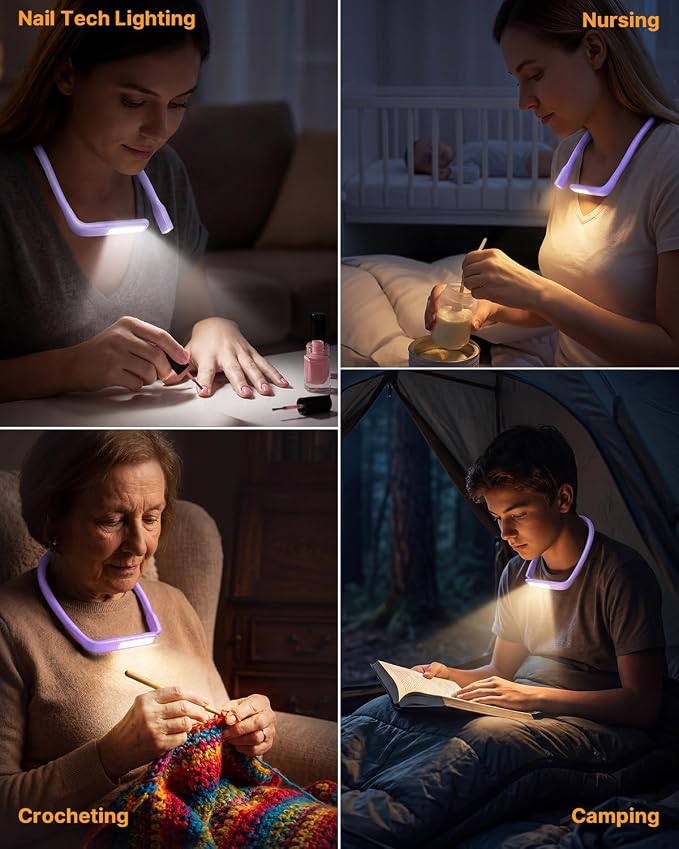 Reading Light with Storage Case, 3 Colors Dimmable Neck Lamp