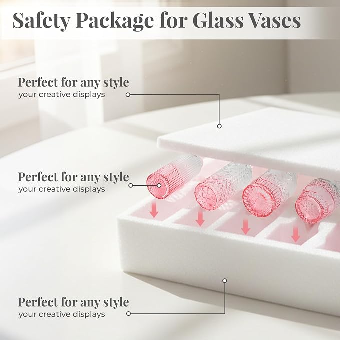 BEAHOT Bud Vase in Bulk - Flower Vases for Wedding Decorations, Glass Vase for Table Decorations, Small Vase for Home, Mother's Day, Centerpieces, Party, Office (32pack,Pink Gradient)