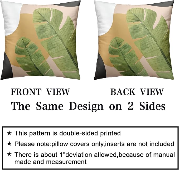Green Leaves Tropical Throw Pillow Covers Summer Palm Tree Couch Covers 20x20 Jungle Plant Banana Leaf Living Room Decor Decorative Pillow Covers in 2 Pcs for Sofa Chair