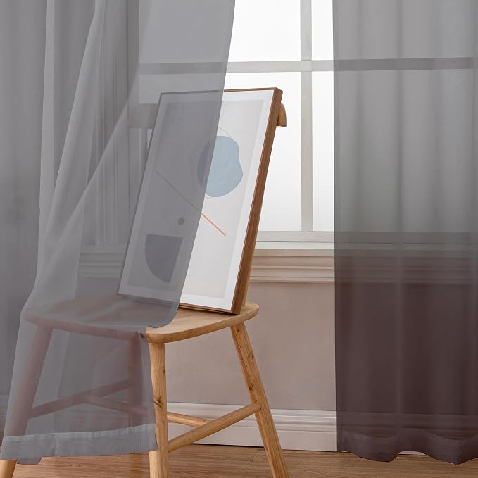 Simplebrand Grey Sheer Curtains 63 Inch Length 2 Panels, Rod Pocket Solid Color Window Sheer Curtain Panels, Elegant Curtains & Drapes for Living Room, Bedroom 2 Panels (Charcoal Grey, 42" W x 63" L)