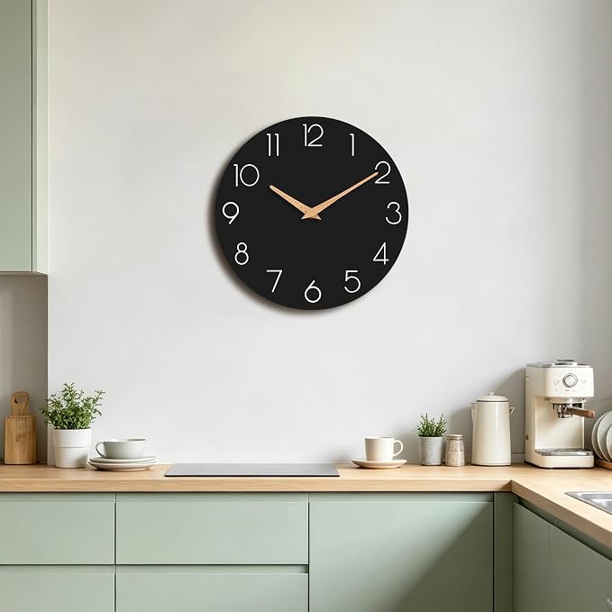 cicininc 10 Inch Battery Operated Wall Clock, Silent Analog, Black | Living Room | Kitchen | Office | Bathroom | Modern Style | Easy-to-read Numbers