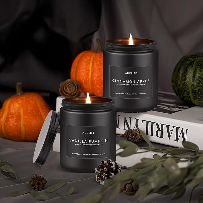Fall Candle, Vanilla Pumpkin Scented for Home, Soy Wax | Autumn aromatherapy candle; 50-Hour Burn; Fall home decor; Holiday gift for women men