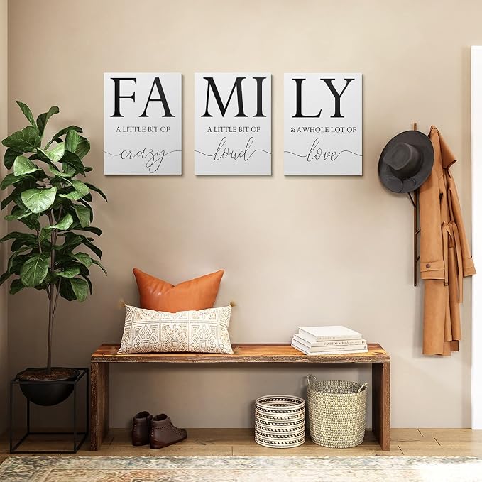 GUBIYU Home Family Wall Decor, Wall Art for Living Room Set of 3 Inspirational Canvas Prints Black and White Framed Canvas Art Paintings Wood Wall Decoration for Dining Room Bedroom Home Decor 24"x36"