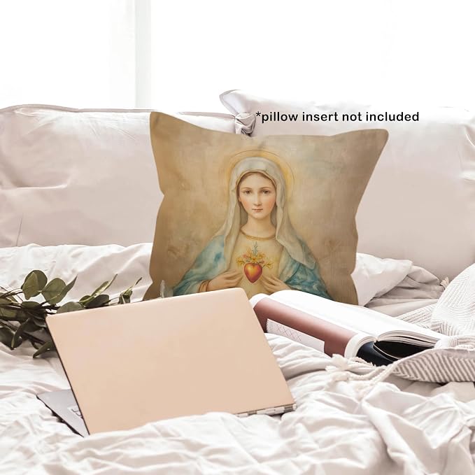 Christian Immaculate Heart of Mary Throw Pillow Covers Gifts 18x18, Vintage Religious Decor Pillow Cases for Bedroom Living Room, Catholic Virgin Mary Decorative Square Pillowcases for Couch