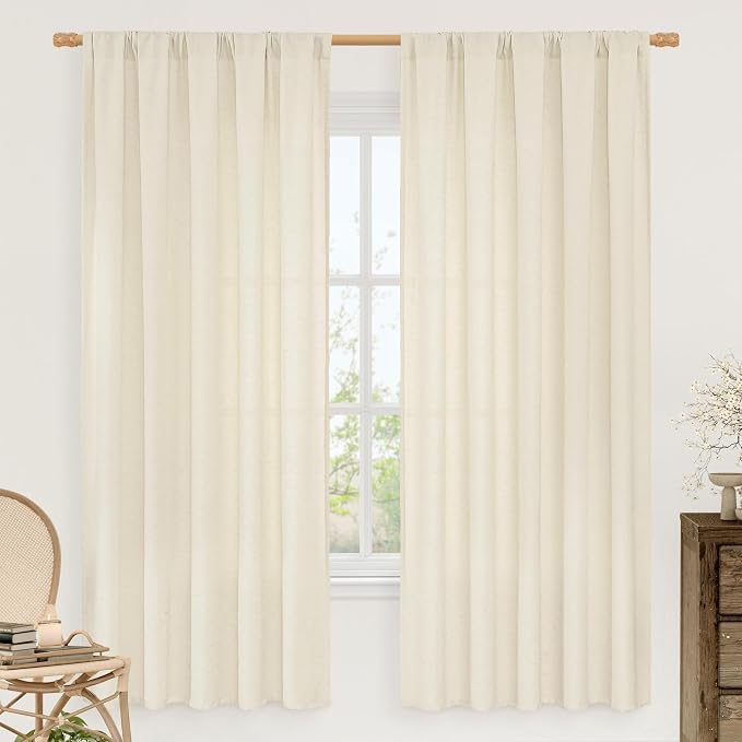Linen Curtains 72 inches Long for Living Room, Light Beige, 2 Panels | Light Filtering, Semi Sheer, Privacy Protected, Window Treatments, Neutral Drapes for Bedroom, Rod Pocket, 52 x 72 Inch