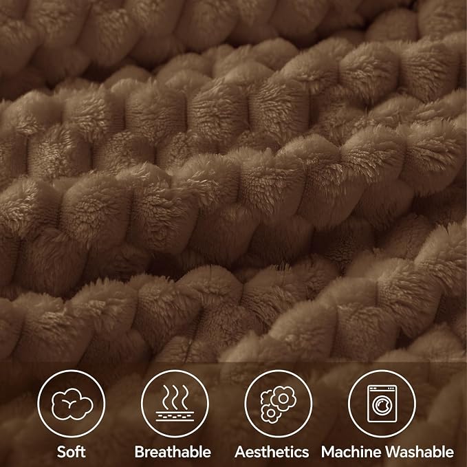 BEDELITE Brown Throw Blanket for Couch, Soft Cozy Gifts for Women, 50 * 60 | 3D Jacquard Decorative Fleece Blanket, Super Soft Plush Throws, Cute Birthday Gift for Women & Men, Suitable for All Seasons