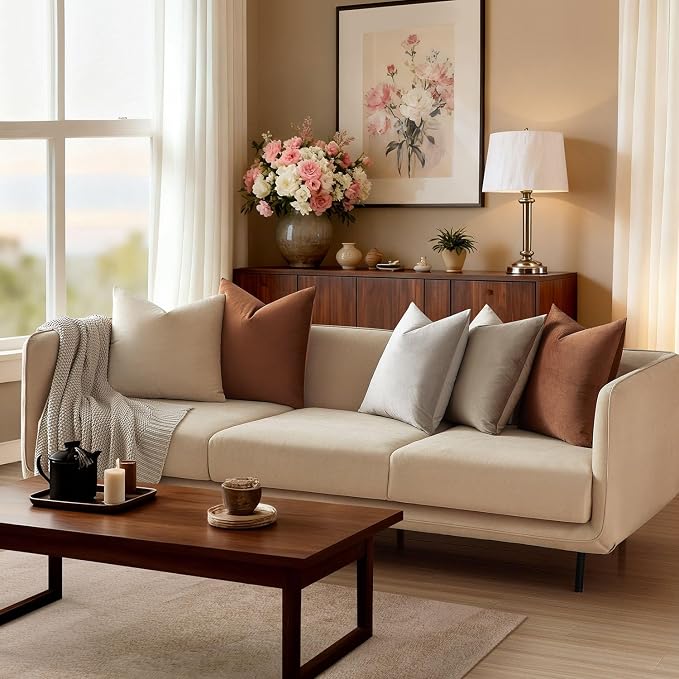 JUSPURBET 12x20 Lumbar Velvet Throw Pillow Covers Set of 2,Mocha Mousse