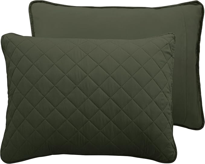 Easy-Going Reversible Quilt Set Twin, Bedspread with 1 Shams | Army Green/Beige, Lightweight Microfiber Bed Comforter, 1 Quilt + 1 Pillow Shams, All-Season Coverlets for Bedroom