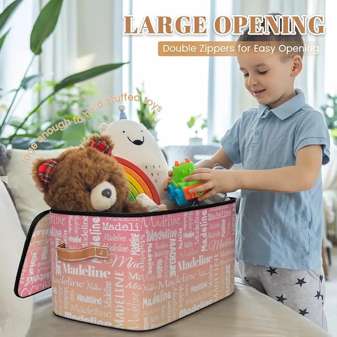 Custom Name Storage Basket, Personalized Keepsake Box, Pink Apricot