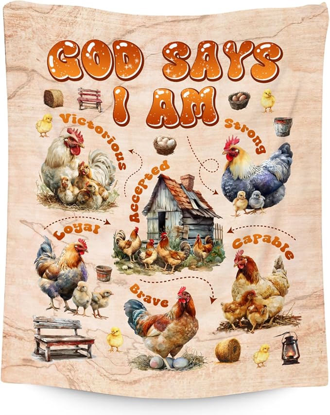 Chicken Gifts for Women Adults & Kids, Inspirational Throw Blanket - Fleece, Warm & Cozy, 60"x80"