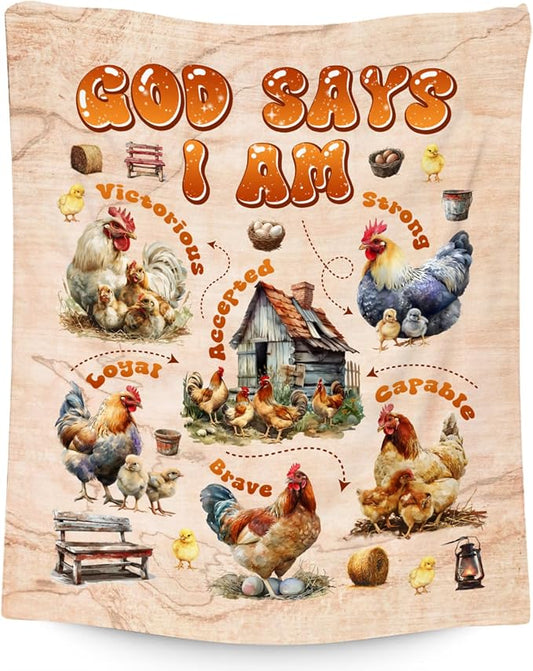 Chicken Blanket, Chicken Gifts for Women Adults Chicken Lovers, Kids Throw Blanket for Girls Boys, Inspirational Gifts for Women, Fleece Warm Cozy Throw Blanket Decorations for Bed, 50"x60"