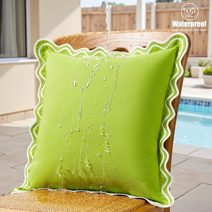 JOJOGOGO Sage Green Scalloped Outdoor Lumbar Pillow Covers 12x20 Set of 2
