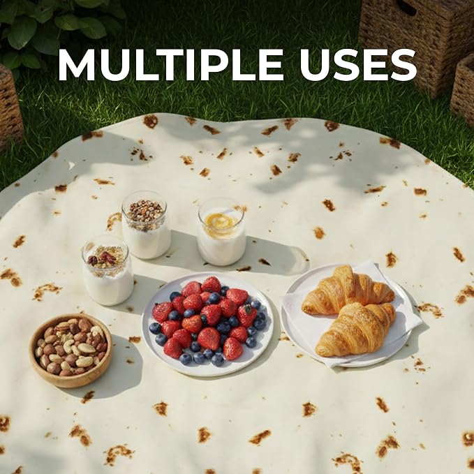 Zulay Kitchen Burritos Tortilla Throw Blanket Double Sided 36 inches for Adult and Kids - Giant Novelty Funny Taco Tortilla Blanket, Soft 285 GSM Flannel - White Elephant Gift