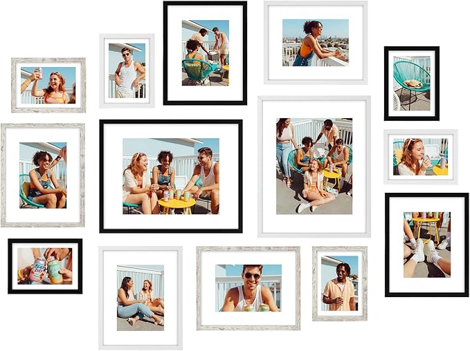 Giftgarden 14 Pack Mixed Color Picture Frames Set, 2pcs 11x14 Matted for 8x10, 6pcs 8x10 Matted for 5x7, 6pcs 5x7 Matted for 4x6, Gallery Frame Collage for Wall or Tabletop Display