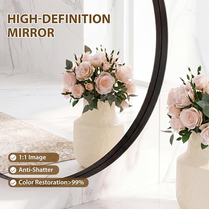 Bathroom Round Mirrors for Over Sink, 20 Inch Wall Circle Mirror with Matte Metal Frame, Modern Wall Mount Vanity Mirror for Home Decor, Living Room, Bedroom, Black