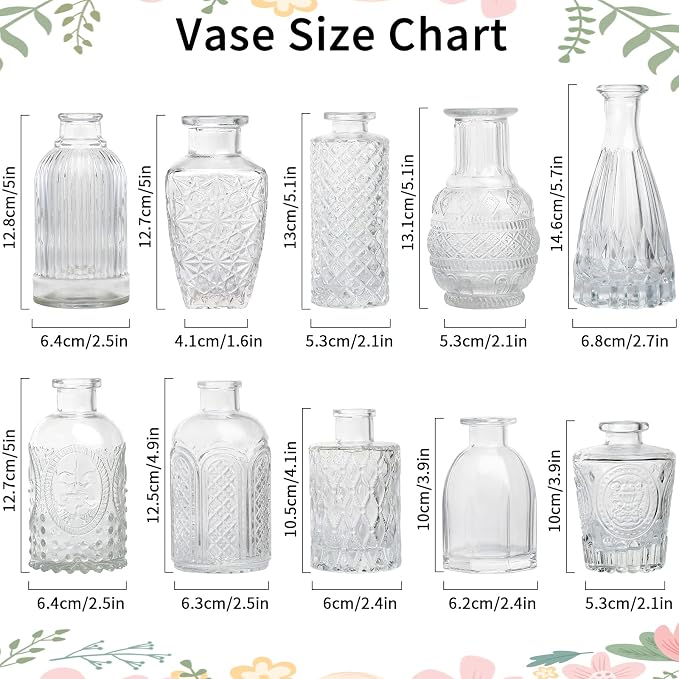 Vintage Flower Vase Set of 24, Clear Glass Bud Vases for Decor, Wedding, Party