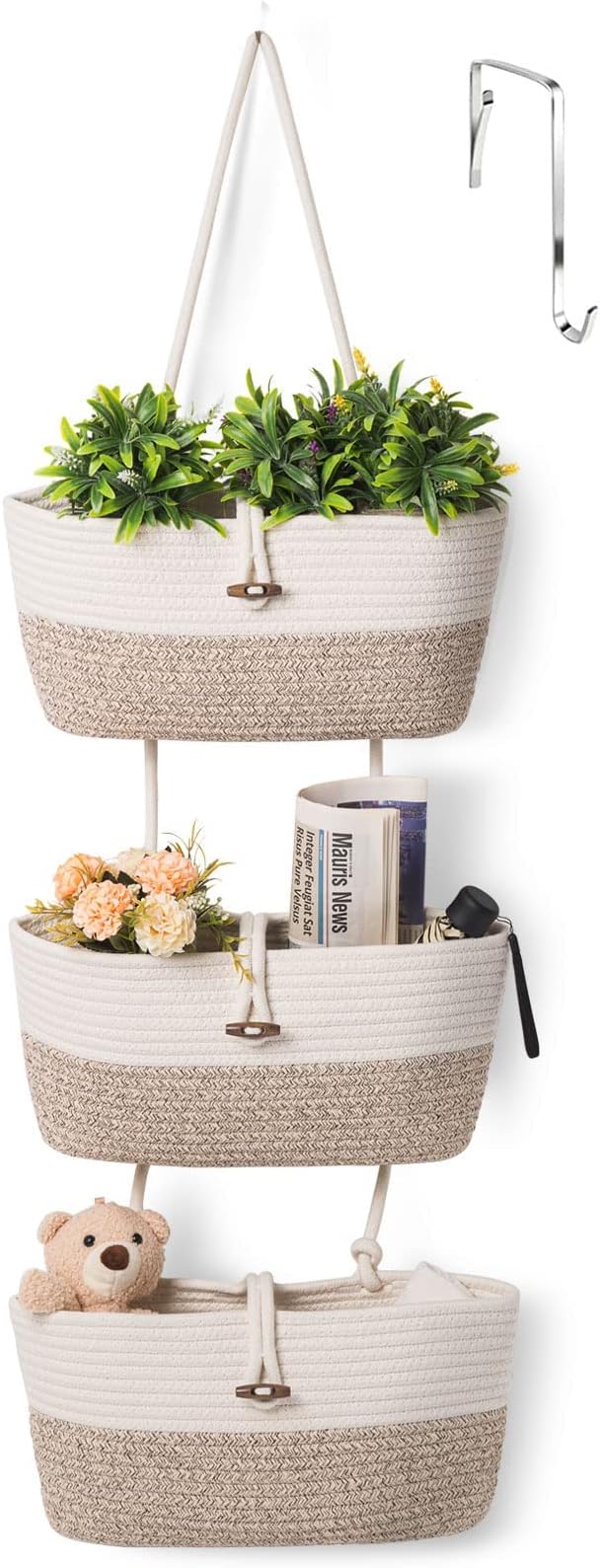 Over the Door Storage Basket Cotton Rope Organizer, Wall Hanging