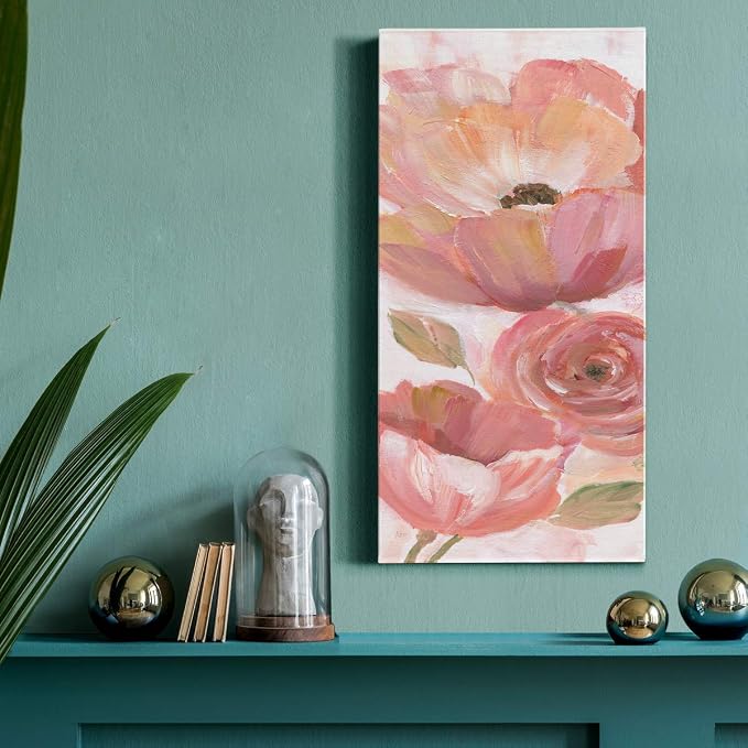 Renditions Gallery Canvas Floral Wall Art Home Paintings & Prints Pink Blooming Flowers Romantic Modern Vibrant Wall Hanging Decorations for Bedroom Office Kitchen - 8"x16" LT43